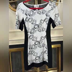 Joseph Ribkoff Black & White Textured stretch Floral Sheath Dress | Size 8